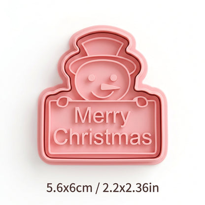 Cortador de galletas Vallia Repostería con diseño de muñeco de nieve y mensaje Merry Christmas en plástico rosa