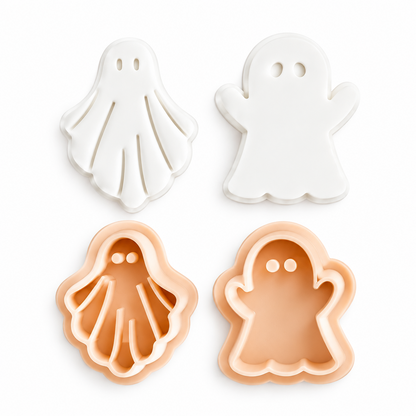 Set de cortadores de galletas con formas de fantasmas de Vallia Repostería para repostería creativa de Halloween.