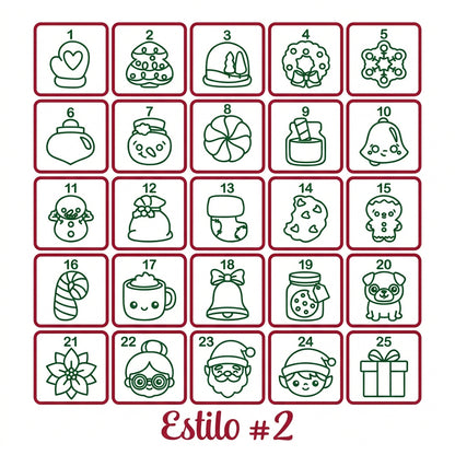 Estilo 2 del calendario de Adviento: 25 motivos navideños numerados para marcar en fondant.