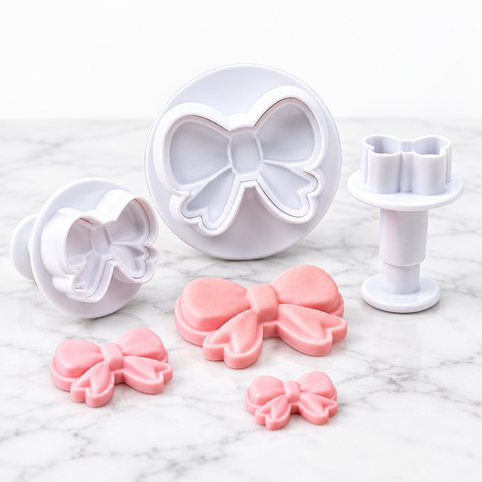 Set de 3 cortadores de émbolo Vallia Repostería con forma de lazo para decorar cupcakes y fondant con precisión