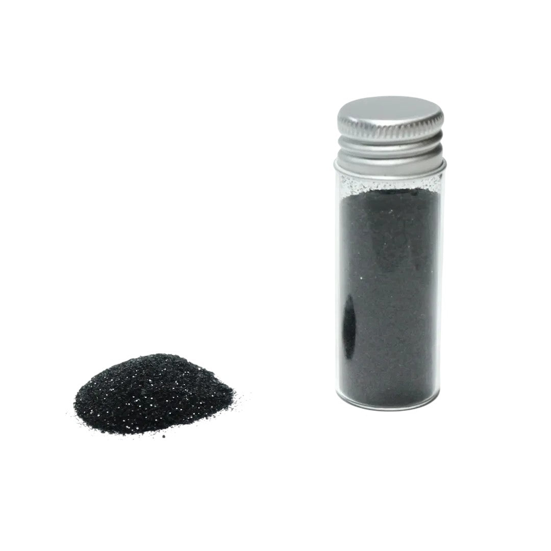 Escarcha comestible negra de Vallia Repostería en frasco de 10 g para decorar tortas y postres con acabado brillante