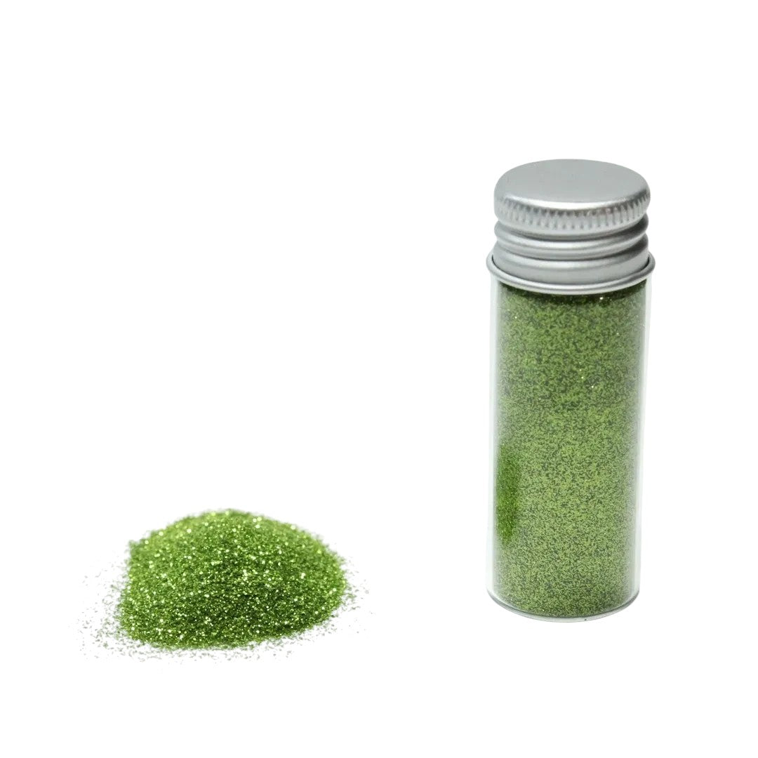 Escarcha comestible verde de Vallia Repostería en frasco de 10 g para decorar tortas y postres con acabado brillante