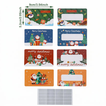 Set de etiquetas navideñas Vallia Repostería con diseños de Santa, pingüinos y renos con espacio para escribir