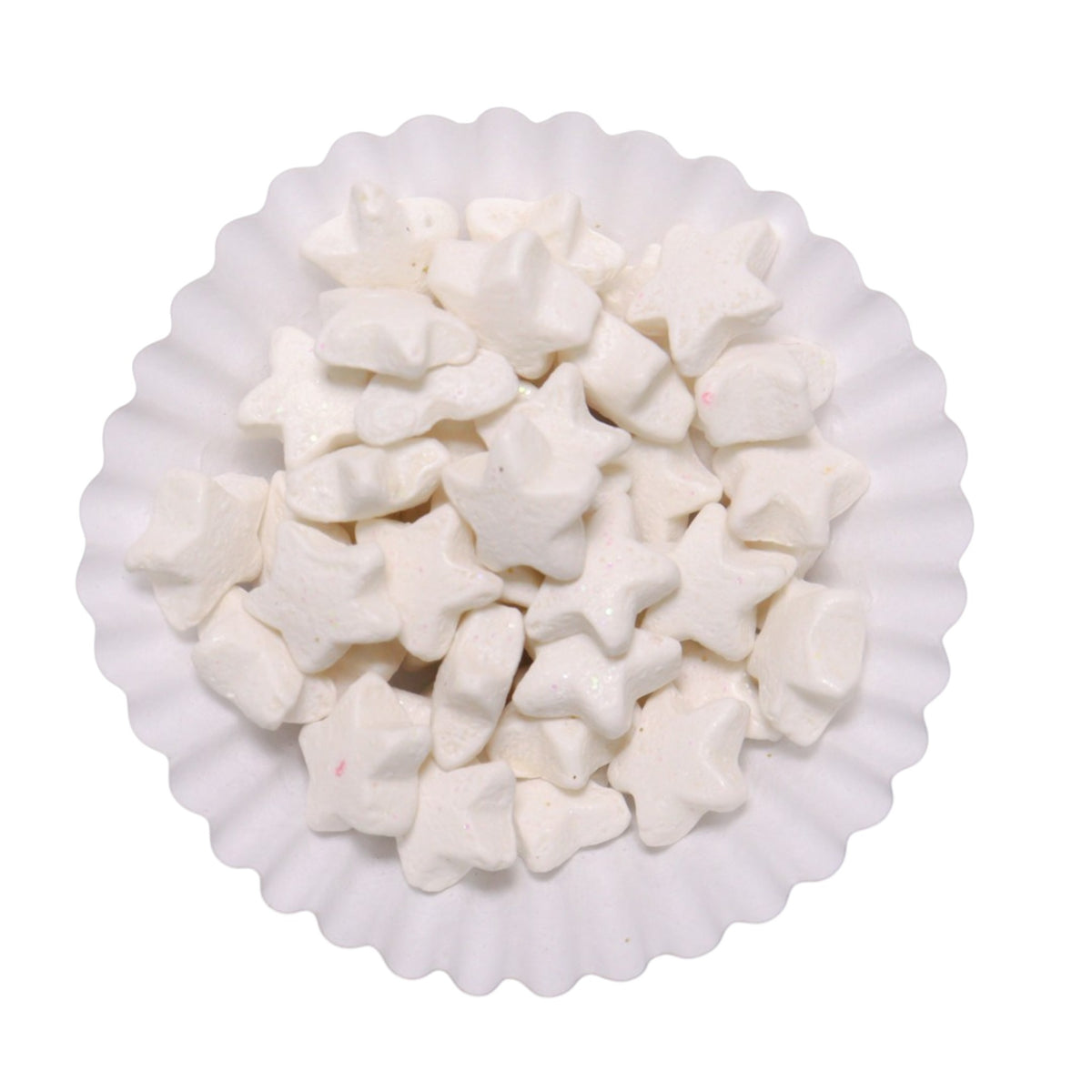 Grageas en forma de estrella de color blanco de Vallia Repostería para decorar postres y pasteles