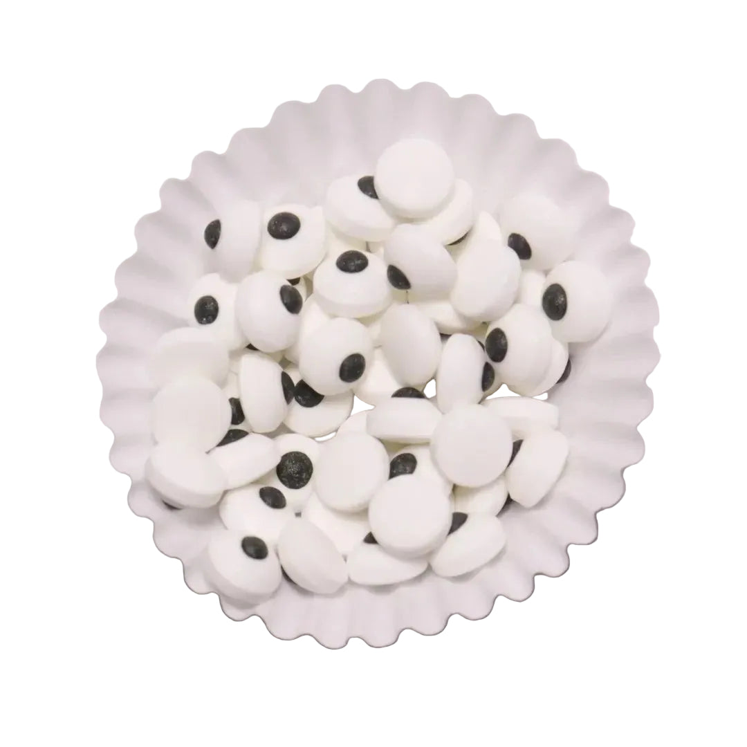 Grageas de azúcar Vallia Repostería con forma de ojos blancos y pupilas negras para decoración de postres de Halloween