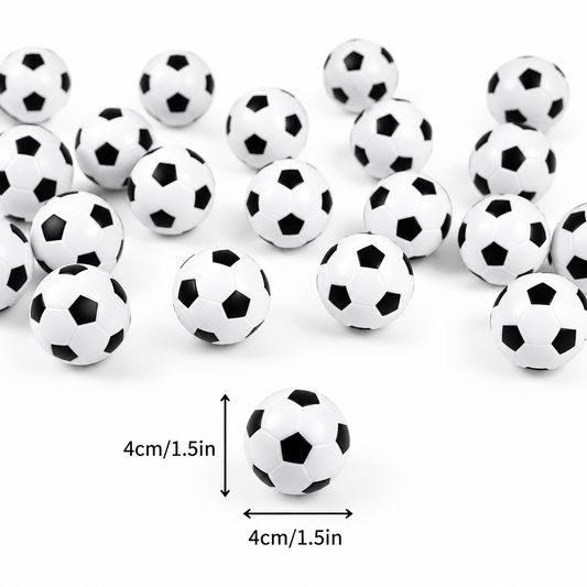 Set de 16 mini balones de fútbol Vallia Repostería de 4 cm en blanco y negro para decoración y repostería