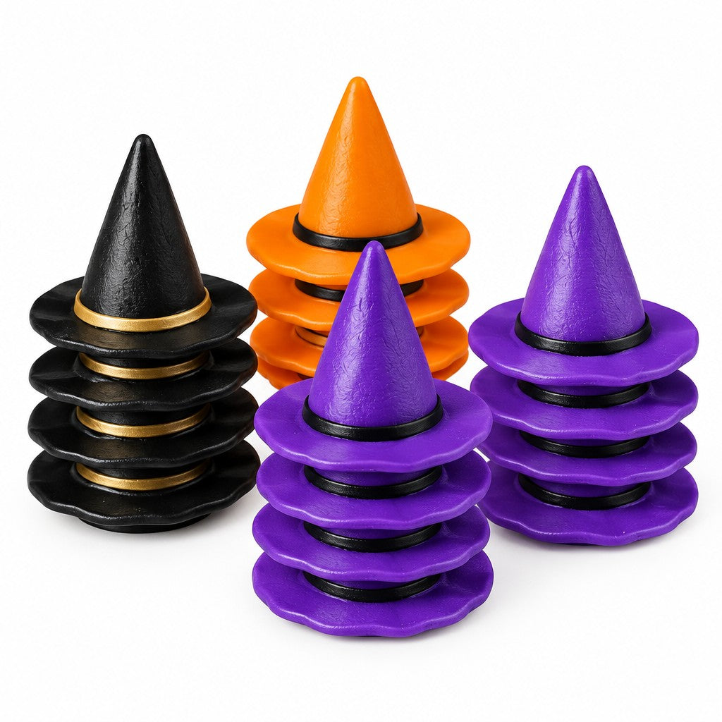 Mini sombreros de bruja Vallia Repostería en colores negro, naranja y morado para decoración de cupcakes de Halloween