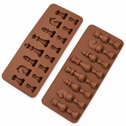 Molde de silicona color café Vallia Repostería para crear figuras de piezas de ajedrez en chocolate o fondant
