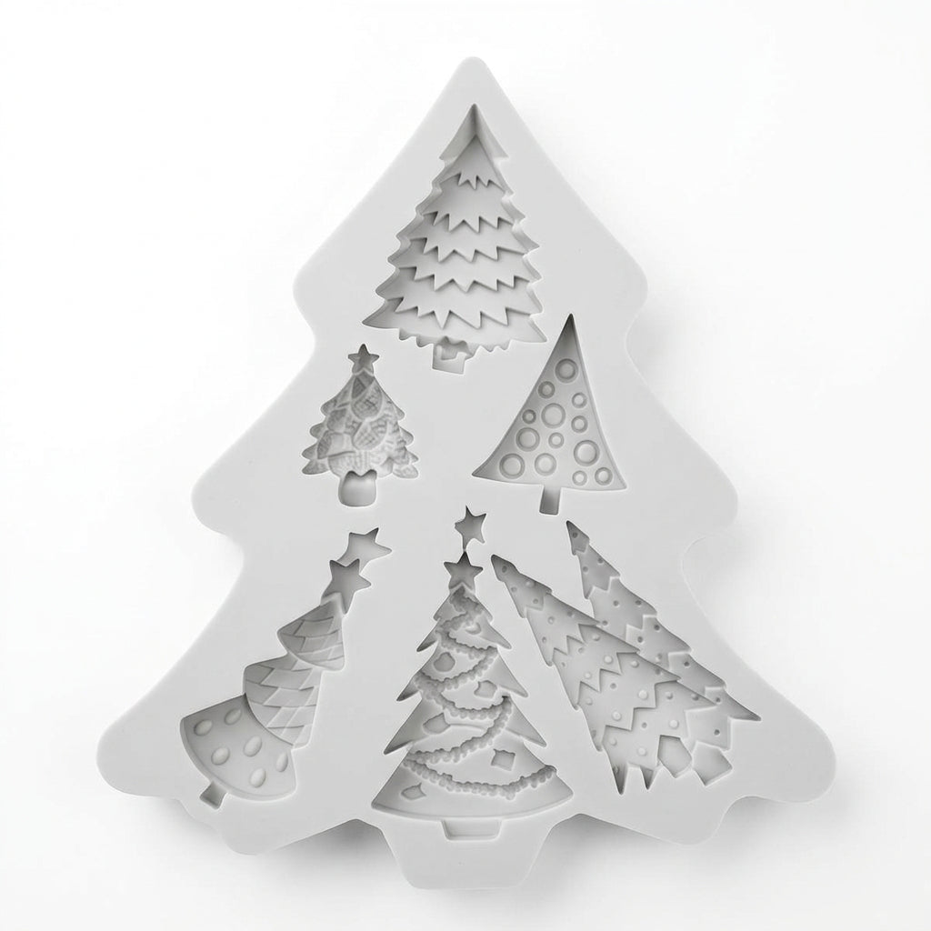 Molde de silicona Vallia Repostería con diseños de árboles de Navidad para fondant, chocolate o manualidades.