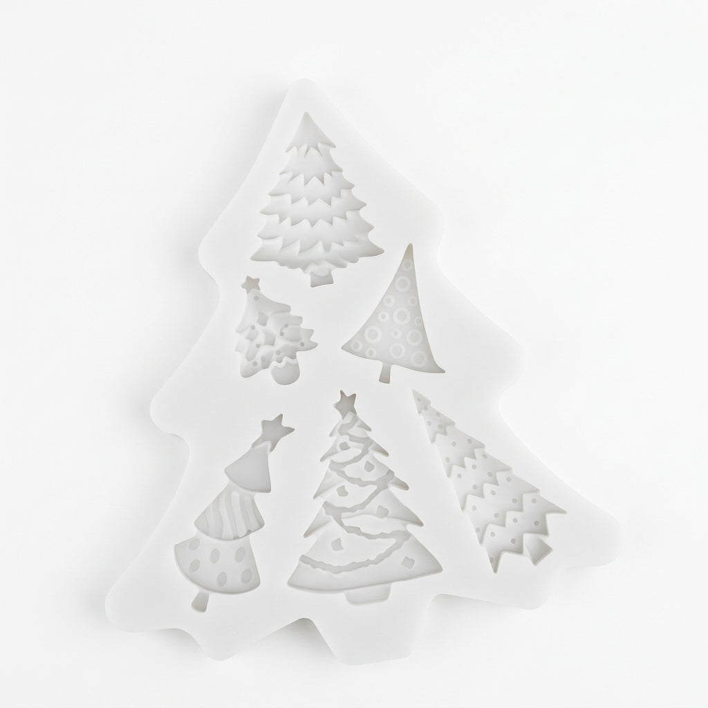 Molde de silicona Vallia Repostería con múltiples diseños de árboles de Navidad para fondant, chocolate o manualidades.