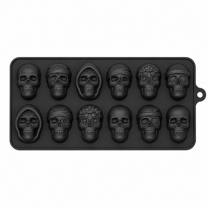 Molde de silicona negro Vallia Repostería para 10 hielos o chocolates con forma de calaveras detalladas