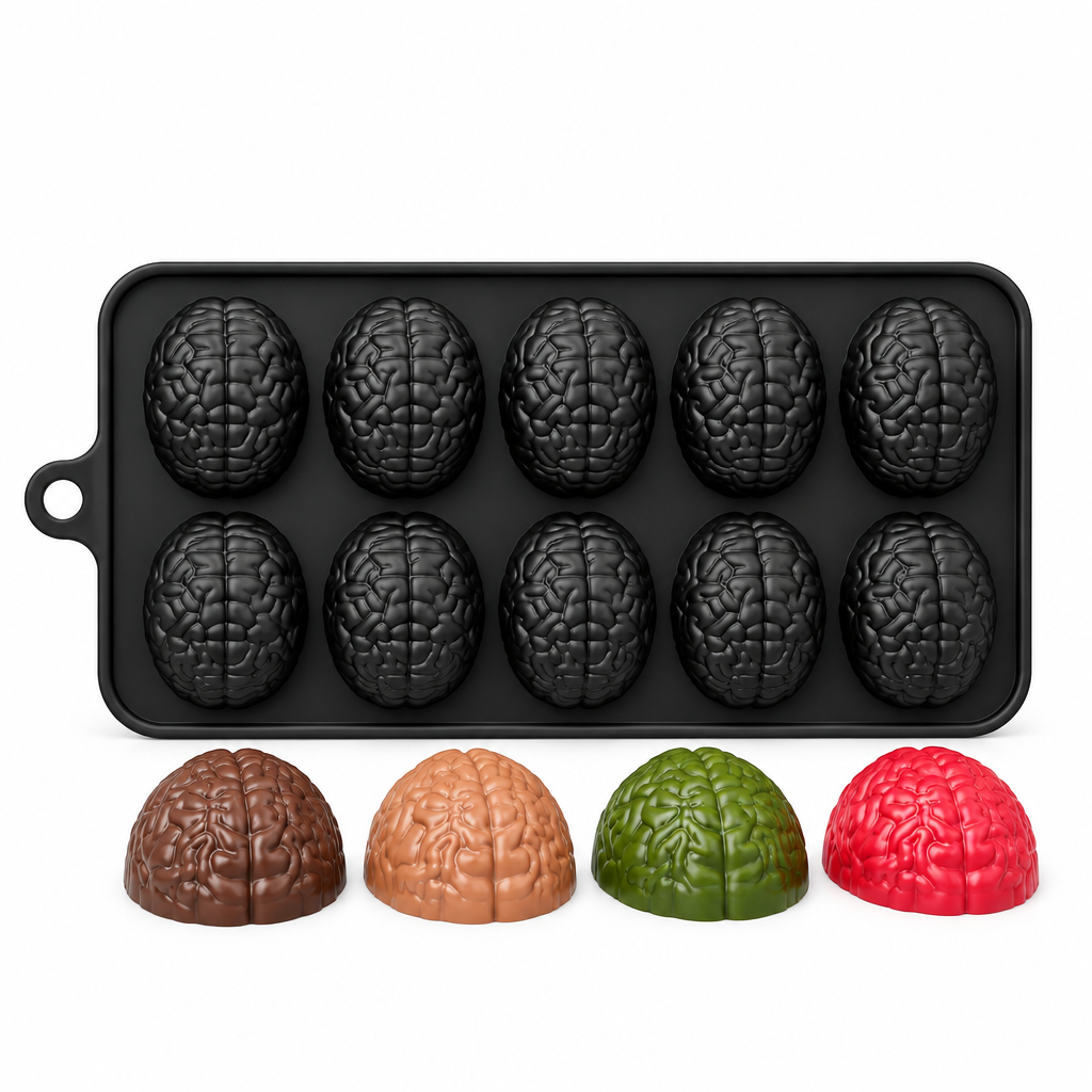 Molde de silicona negro Vallia Repostería con 10 cavidades para crear postres realistas en forma de cerebro