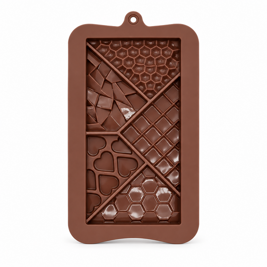 Molde de silicona Vallia Repostería para chocolate con texturas geométricas de panales y corazones en cocina