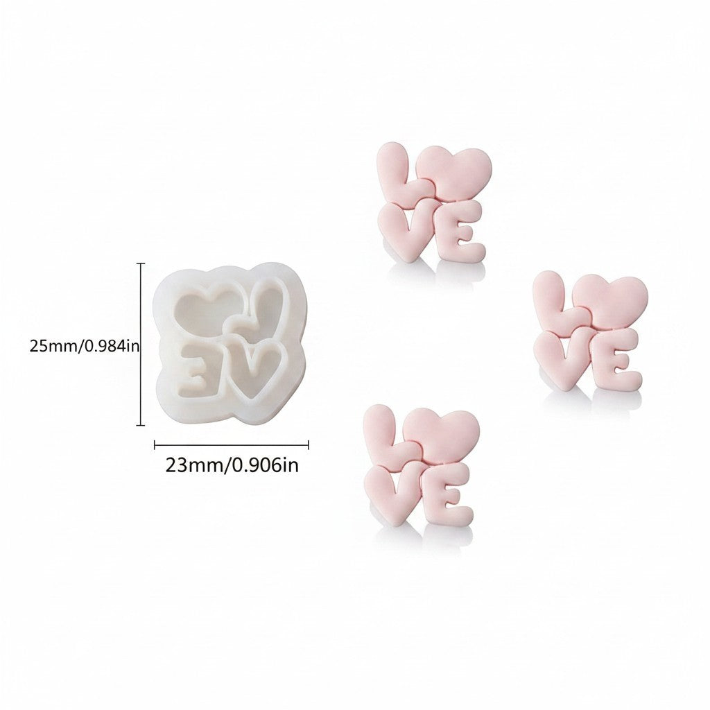 Molde de silicona Vallia Repostería para fondant con diseño de corazones y palabra LOVE en color rosa pastel