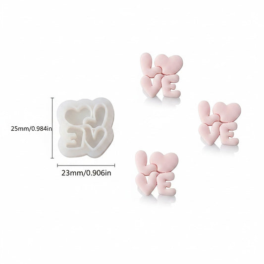Molde de silicona Vallia Repostería para fondant con diseño de corazones y palabra LOVE en color rosa pastel