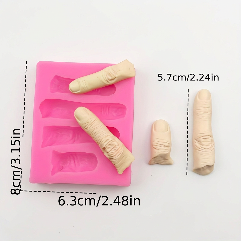 Molde de silicona Vallia Repostería color rosado para crear figuras realistas de dedos humanos en fondant o resina.