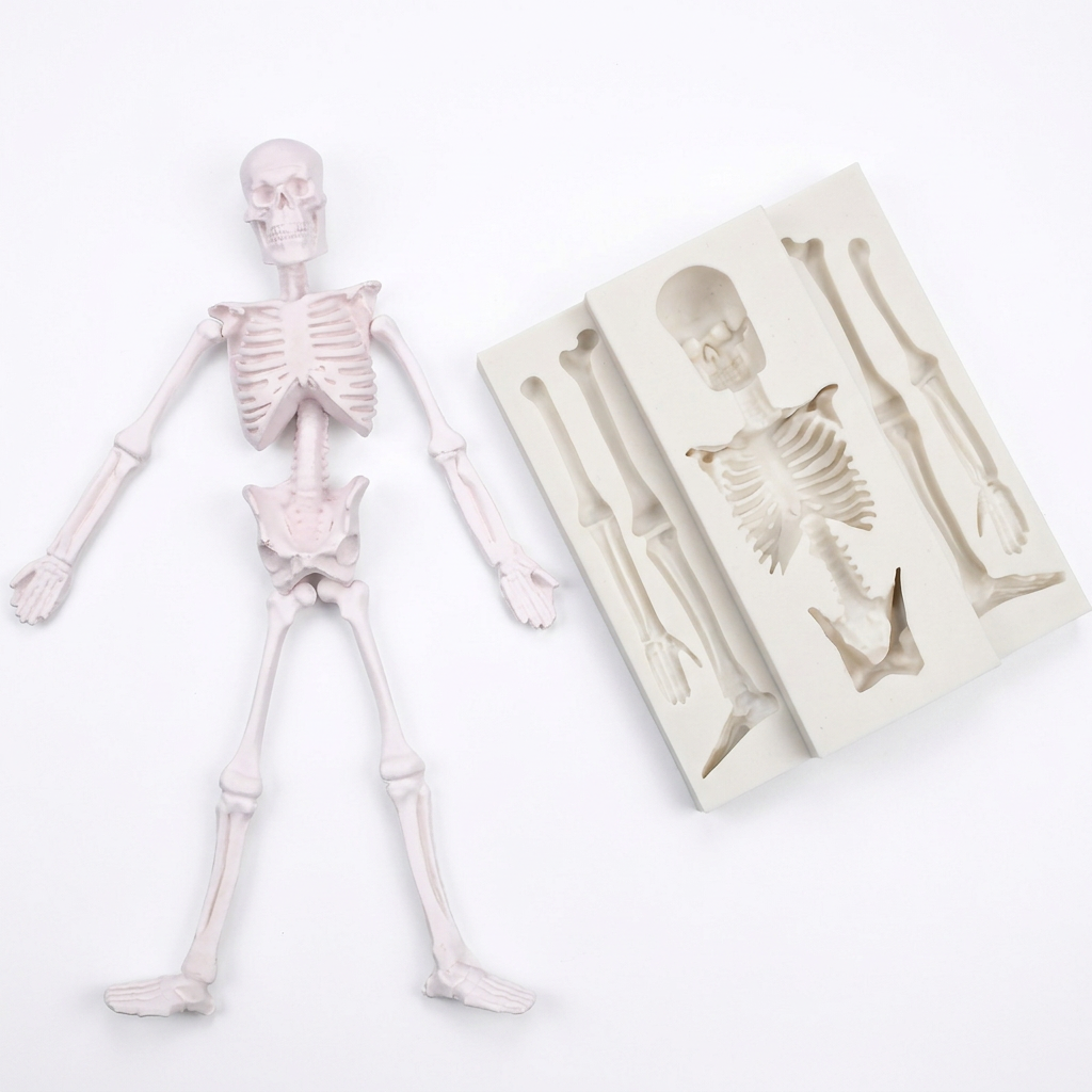 Molde de silicona Vallia Repostería para crear figuras de esqueleto humano detalladas en color gris