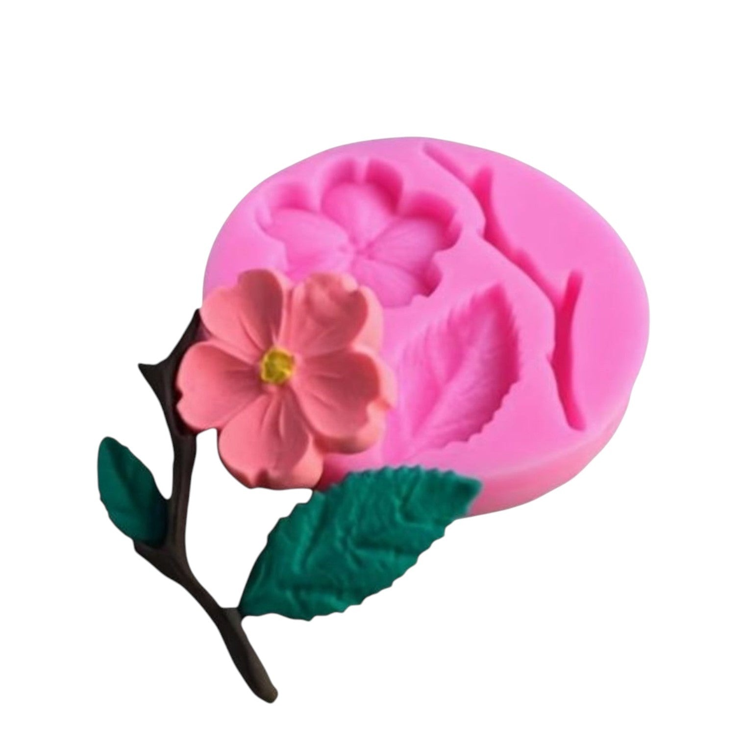 Molde de silicona Vallia Repostería para fondant con diseño de flor de cerezo, rama y hojas en color rosa