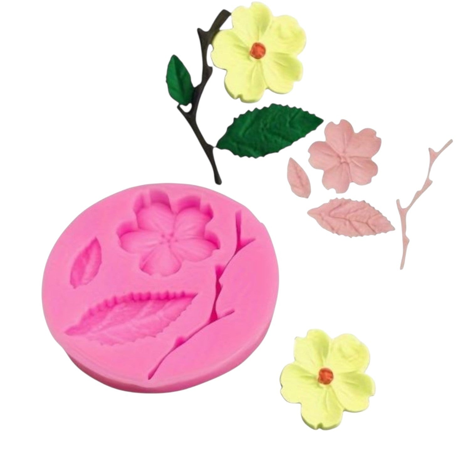 Molde de silicona Vallia Repostería para fondant con diseño de flor de cerezo, rama y hojas de 5.5 cm
