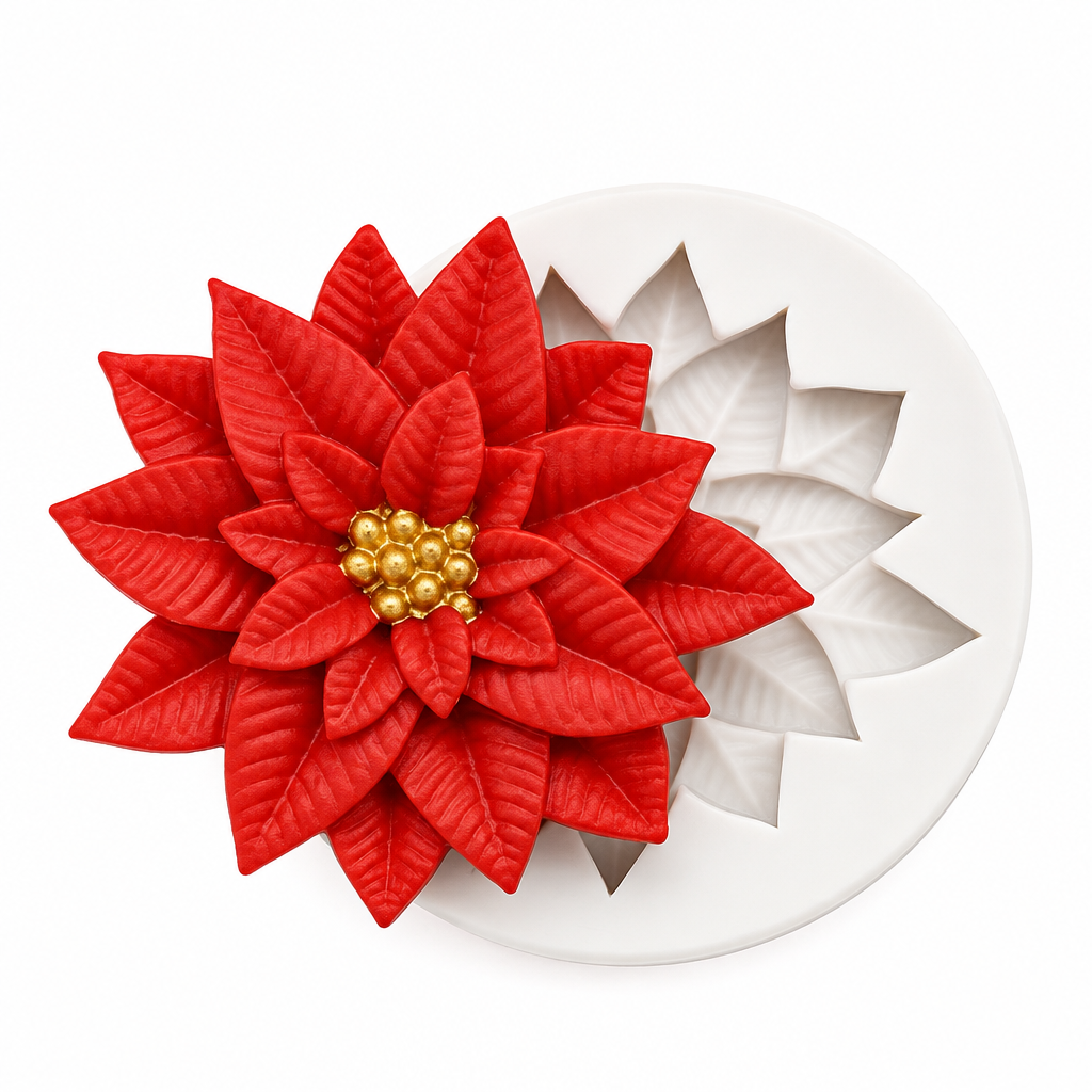 Molde de silicona Vallia Repostería para flor de Pascua roja con centro dorado, ideal para fondant y manualidades