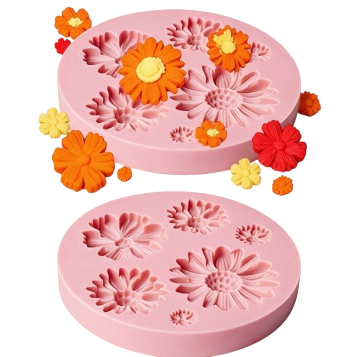 Molde de silicona rosa Vallia Repostería con diseño de flores tipo margarita para fondant, chocolate y manualidades.