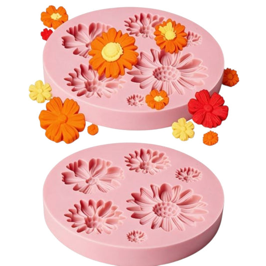 Molde de silicona rosa Vallia Repostería con diseño de flores tipo margarita para fondant, chocolate y manualidades.