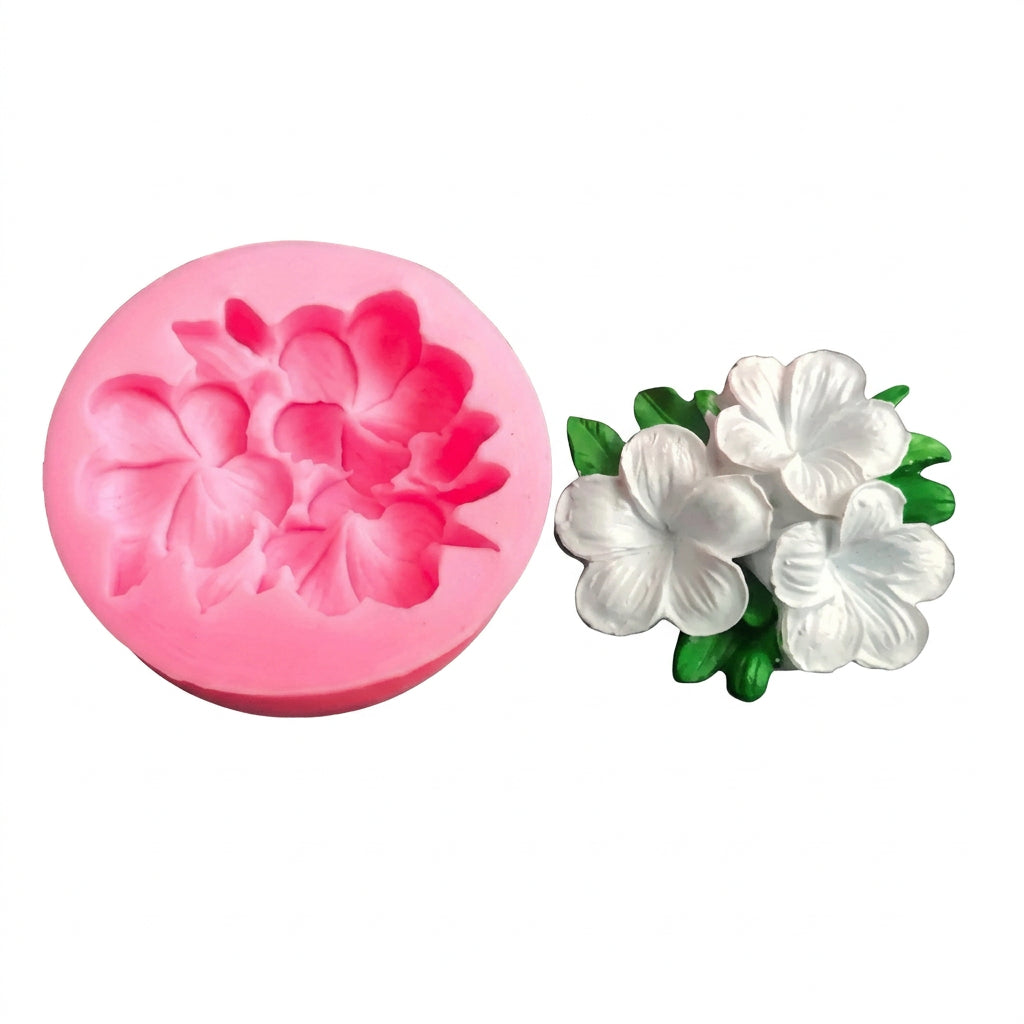 Molde de silicona rosa Vallia Repostería para repostería con diseño de flores y figura de flores blancas con hojas