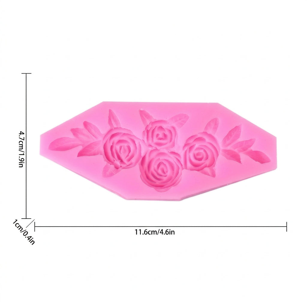 Molde de silicona rosa Vallia Repostería con diseño de cuatro flores y hojas para decorar pasteles y manualidades