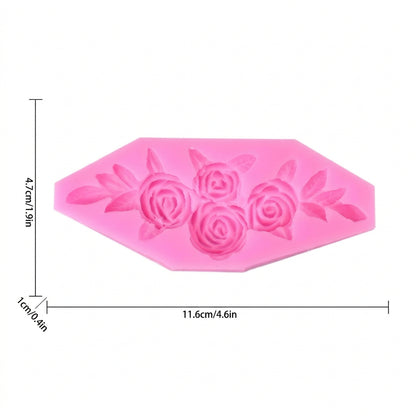Molde de silicona rosa Vallia Repostería con diseño de cuatro flores y hojas para decorar pasteles y manualidades
