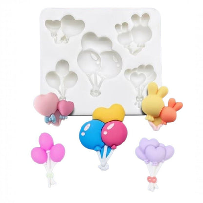 Molde de silicona Vallia Repostería con diseños de globos, corazones y conejitos para repostería y manualidades DIY.
