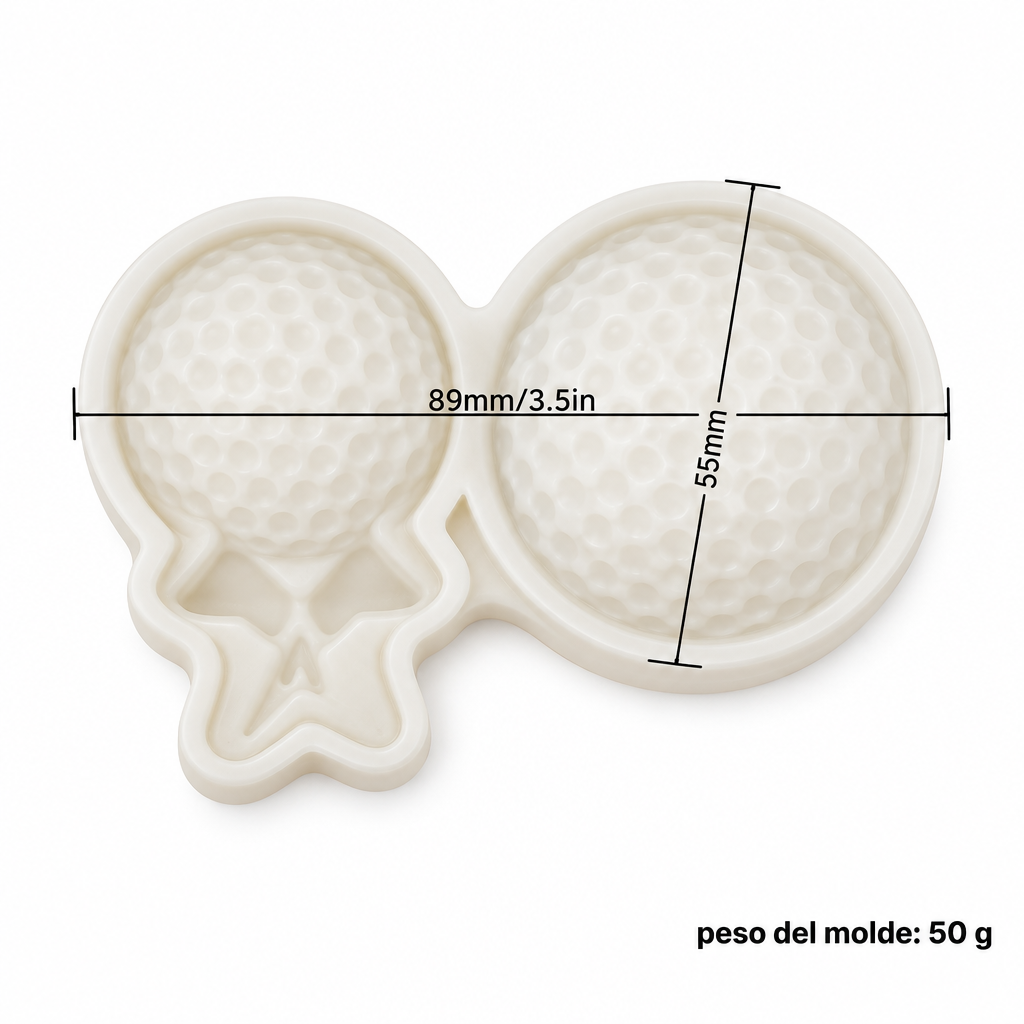 Molde de silicona Vallia Repostería para fondant con diseño de pelotas de golf y tees, color blanco flexible.