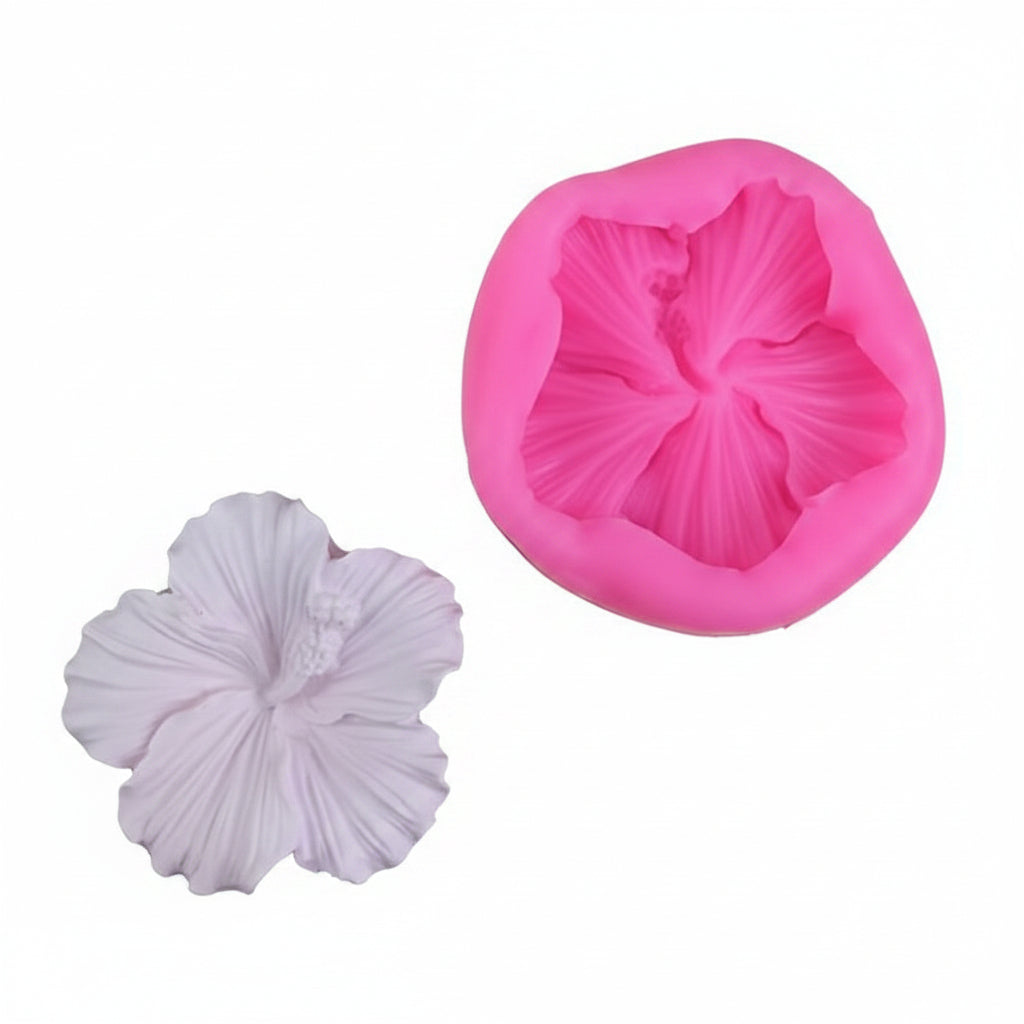 Molde de silicona rosa Vallia Repostería para repostería con diseño de flor de hibisco y figura de fondant blanca