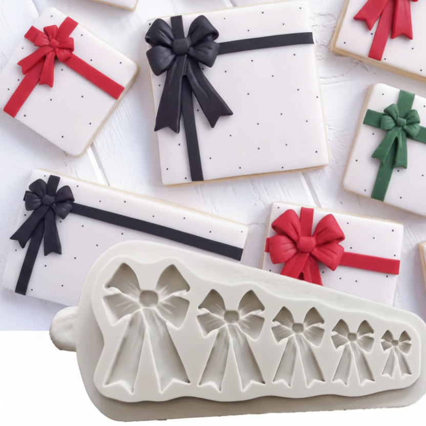 Molde de silicona Vallia Repostería con 5 cavidades de lazos para decorar galletas de regalo con fondant