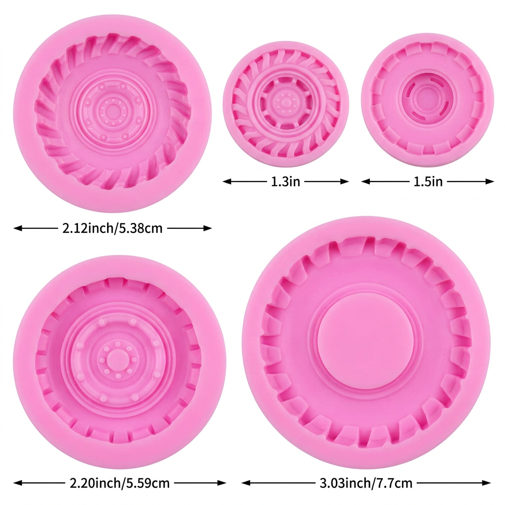 Molde de silicona Vallia Repostería con diseño de llantas en color rosa para fondant, chocolate y manualidades