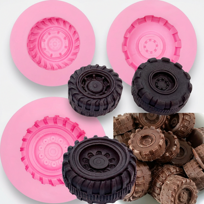 Molde de silicona rosa Vallia Repostería con diseño de llantas para decorar pasteles, fondant y chocolate