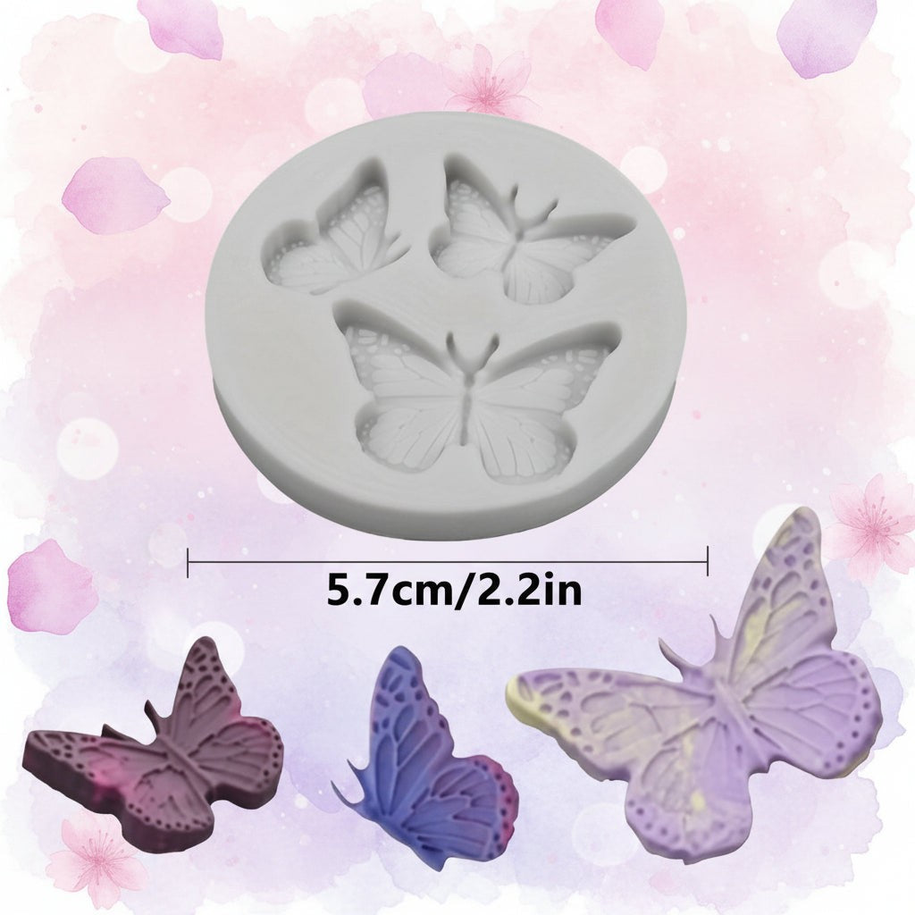 Molde de silicona Vallia Repostería con tres diseños de mariposas detalladas para fondant, chocolate y repostería.