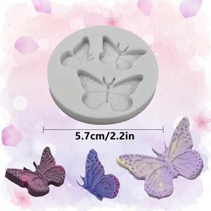 Molde de silicona Vallia Repostería con tres diseños de mariposas detalladas para fondant, chocolate y repostería.