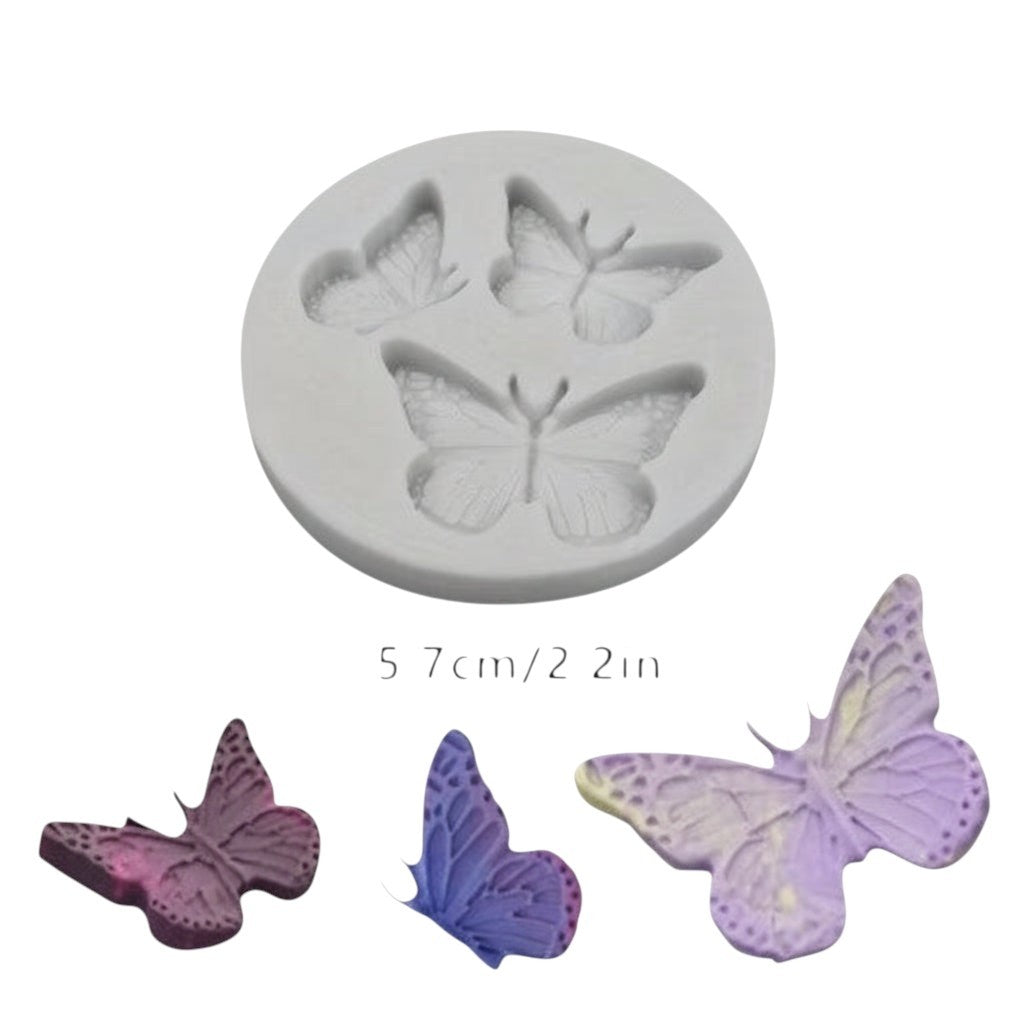 Molde de silicona Vallia Repostería con tres diseños de mariposas detalladas para fondant, chocolate o resina