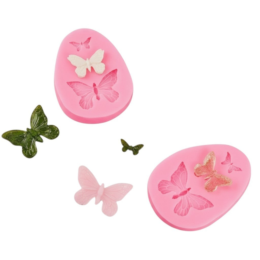 Moldes de silicona rosa Vallia Repostería con figuras de mariposas de varios tamaños para fondant y manualidades