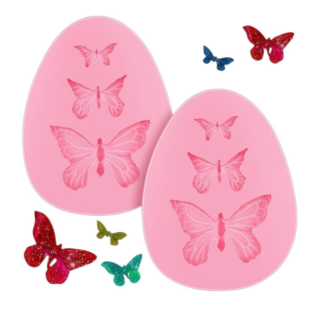 Moldes de silicona rosa Vallia Repostería con diseño de mariposas de tres tamaños para fondant y manualidades