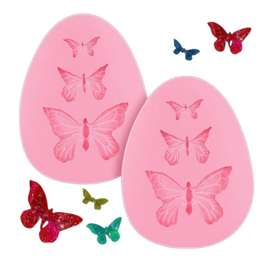 Moldes de silicona rosa Vallia Repostería con diseño de mariposas de tres tamaños para fondant y manualidades