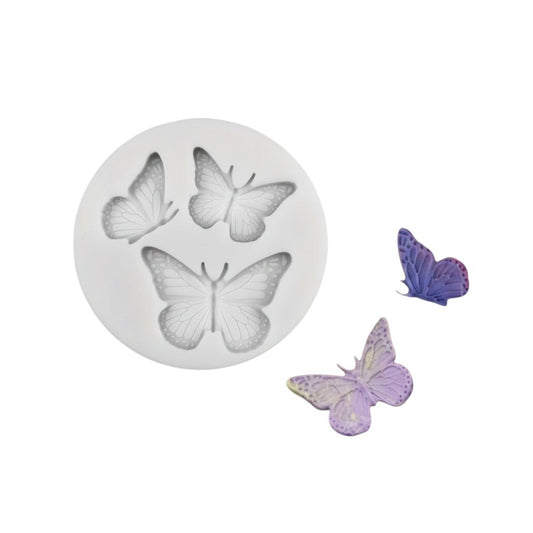 Molde de silicona Vallia Repostería con tres cavidades de mariposas para fondant, chocolate o resina