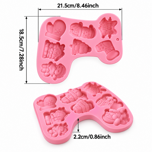 Molde de silicona rosa Vallia Repostería con figuras navideñas para repostería, flexible y antiadherente.