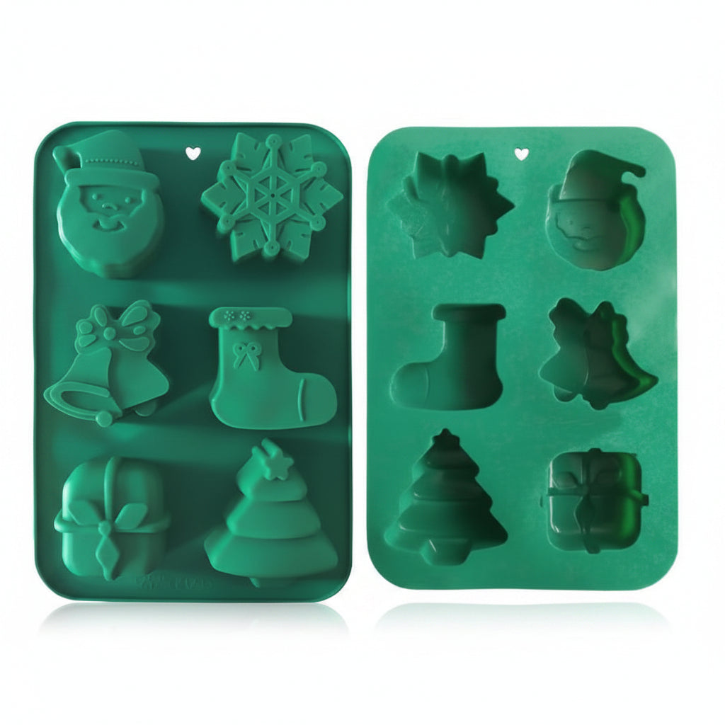 Molde de silicona Vallia Repostería con 6 cavidades de figuras navideñas para repostería, chocolate y gelatinas.
