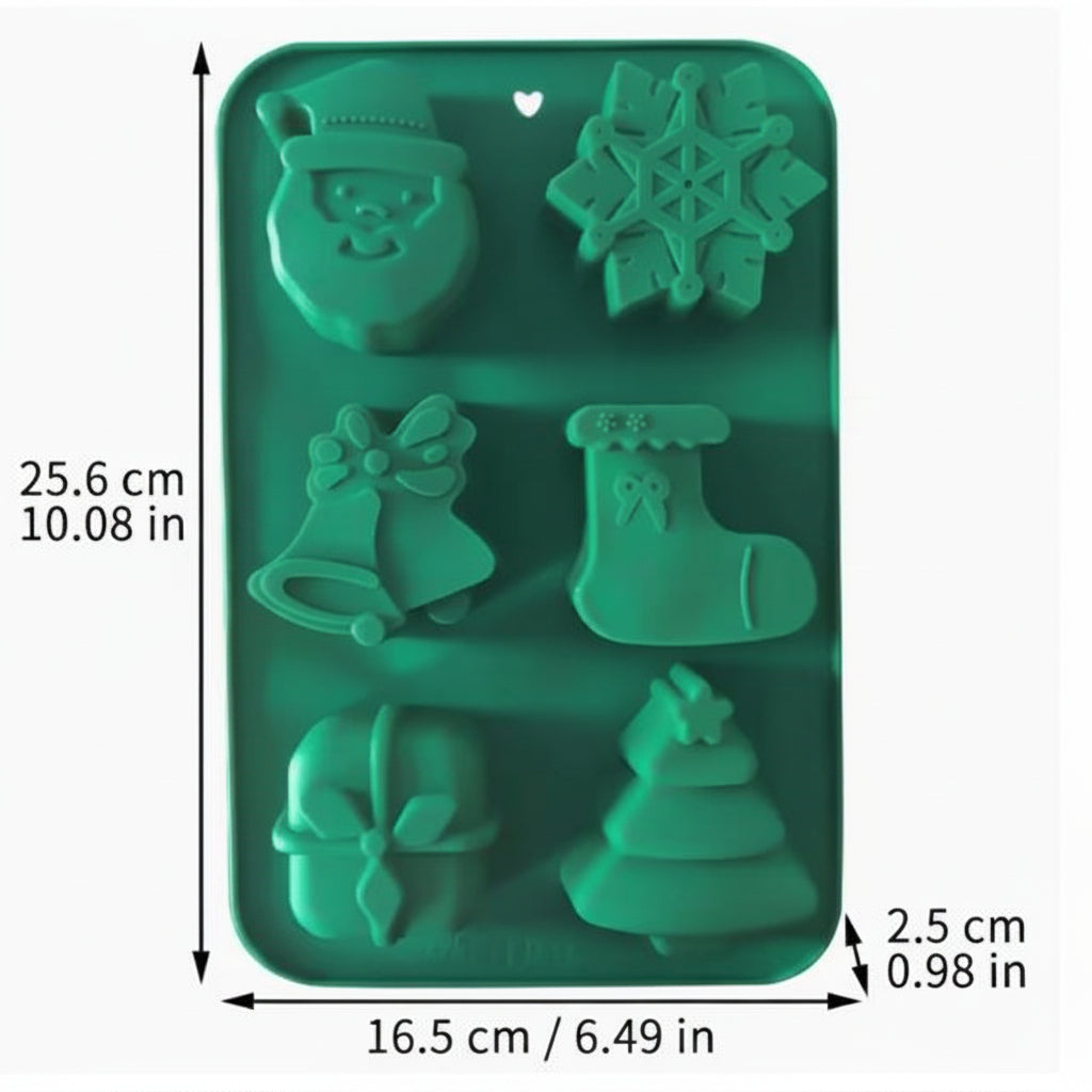 Molde de silicona Vallia Repostería verde con 6 cavidades de figuras navideñas para repostería y manualidades.