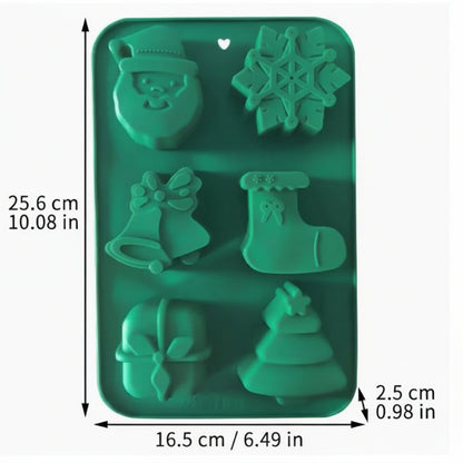 Molde de silicona Vallia Repostería verde con 6 cavidades de figuras navideñas para repostería y manualidades.