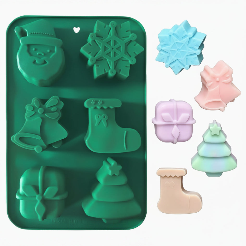Molde de silicona verde Vallia Repostería con 6 cavidades de figuras navideñas para repostería y manualidades