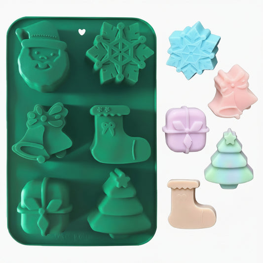 Molde de silicona verde Vallia Repostería con 6 cavidades de figuras navideñas para repostería y manualidades