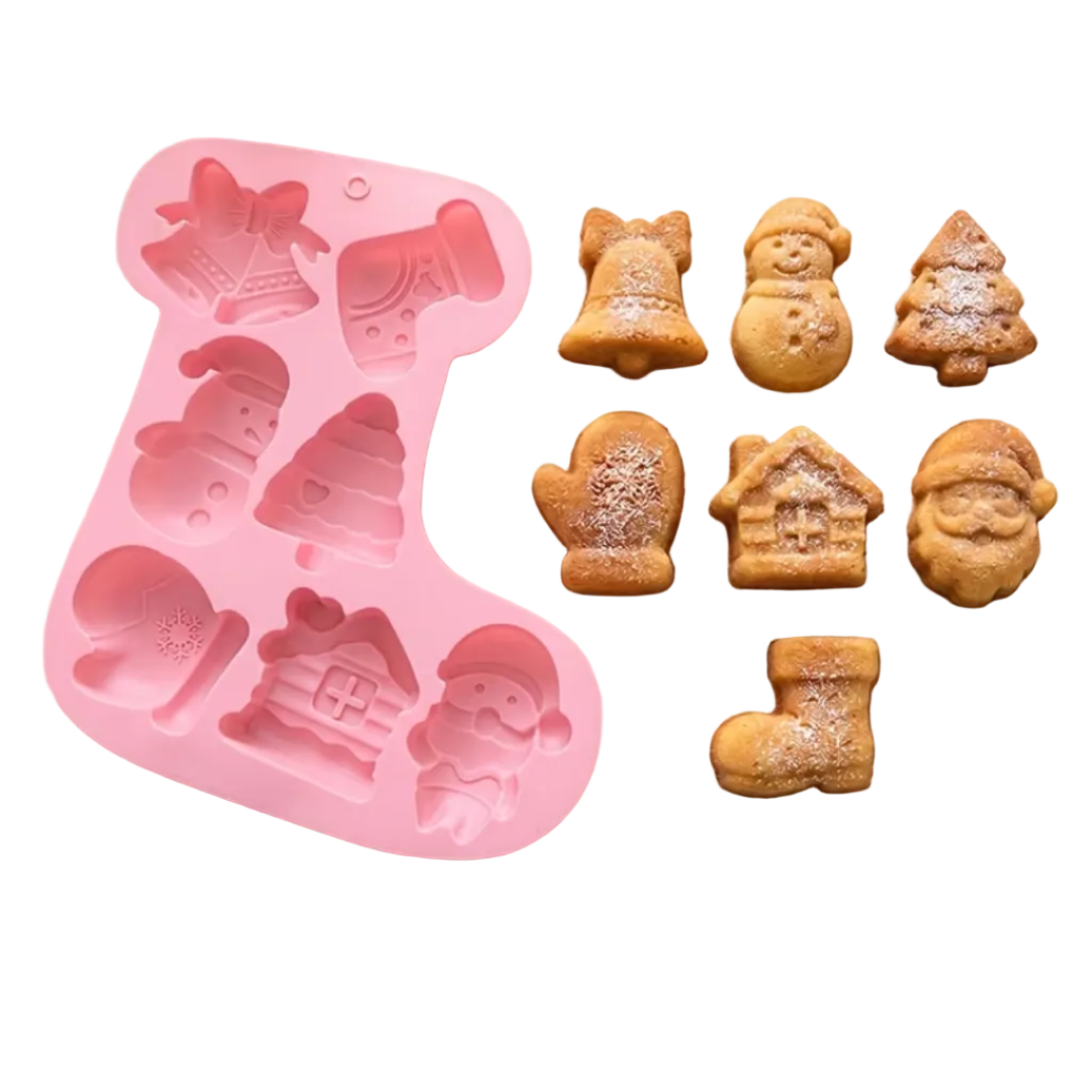 Molde de silicona rosa Vallia Repostería con formas navideñas para hornear galletas y chocolates detallados