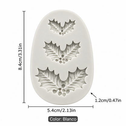 Molde de silicona Vallia Repostería blanco con diseño de hojas de acebo y bayas para decorar postres navideños